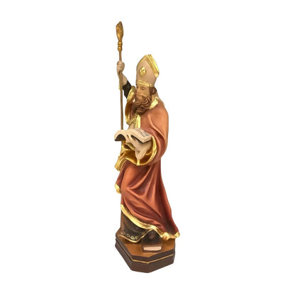 Statue Saint Caius Pope in Carved Wood from Val Gardena, Colored Finish