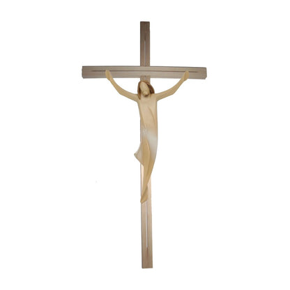 Stylized Christ on Maple and Linden Wood Cross Val Gardena