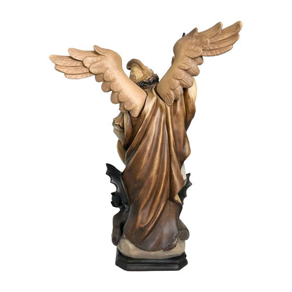 Archangel Michael Defeating Satan Statue - Val Gardena Wood Sculpture