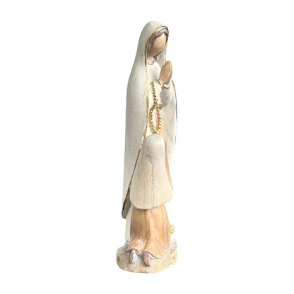 Our Lady of Lourdes and Saint Bernadette Carved Wood Statue