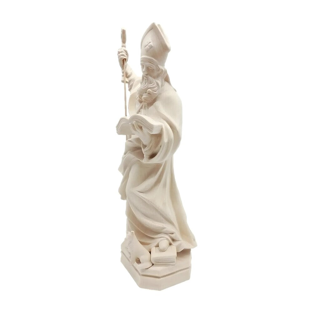 Statue of Saint Heribert Bishop with Crozier and Book, Polychrome Wood Sculpture