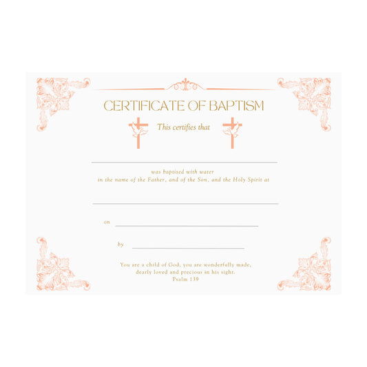 Baptismal Certificate with Crosses & Doves Design