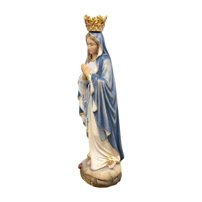 Our Lady of Lourdes Statue with Golden Crown in Carved Wood