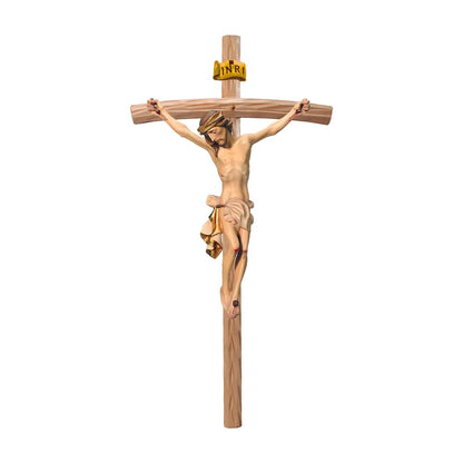 Body of Christ on Curved Cross Handcrafted Val Gardena Wood