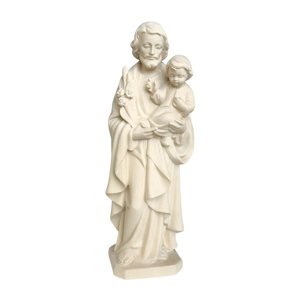 Wooden Statue Saint Joseph with Child Jesus and the Polychrome Lily