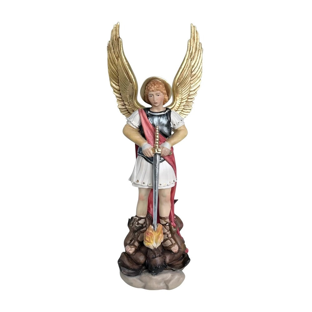 Saint Michael Archangel with Sword and Devil - Sacred Wood Carving from Val Gardena