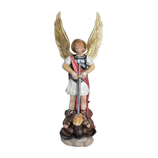 Saint Michael Archangel with Sword and Devil - Sacred Wood Carving from Val Gardena