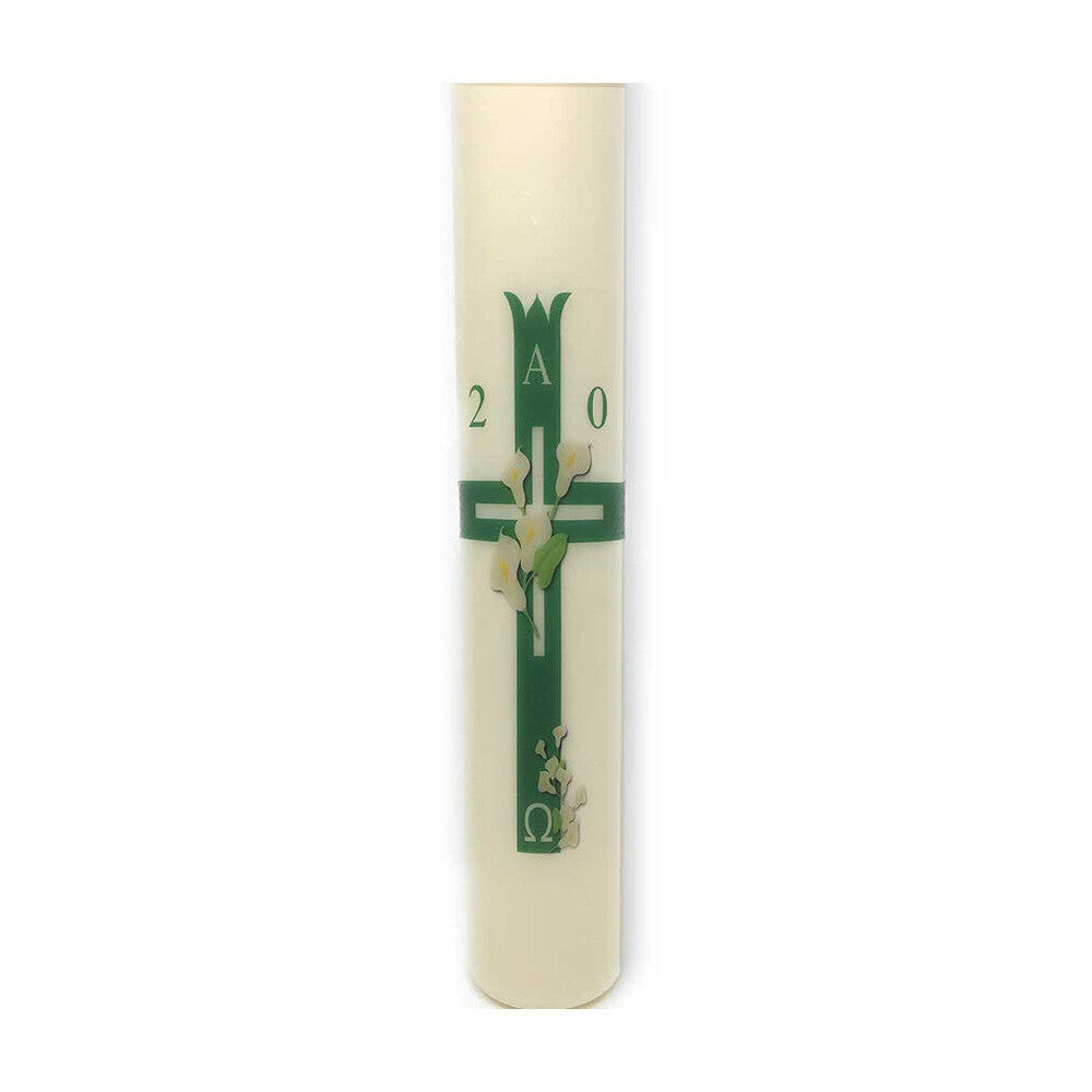 Green Cross with Lillies Paschal Candle