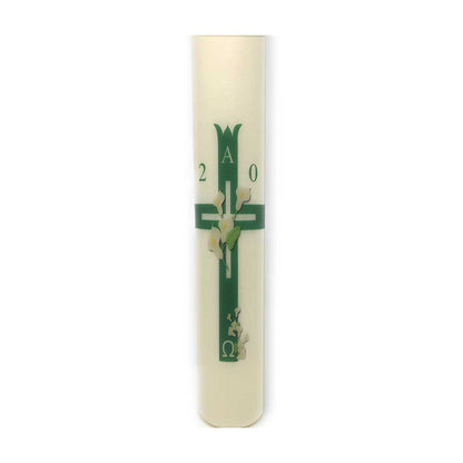 Green Cross with Lillies Paschal Candle