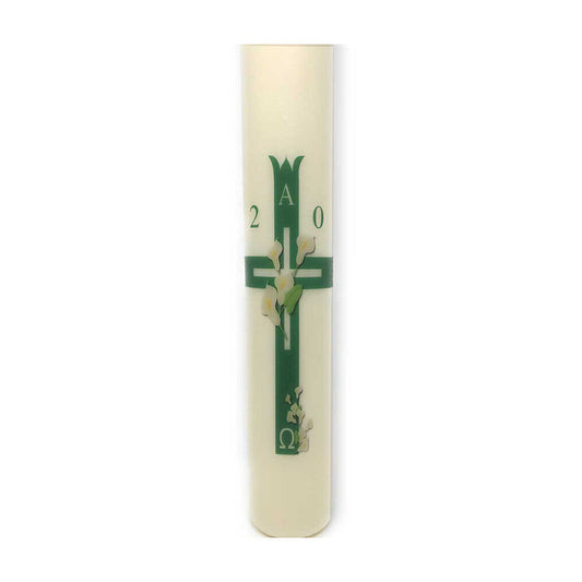 Green Cross with Lillies Paschal Candle