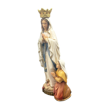 Sculpture Our Lady of Lourdes and Bernadette in Val Gardena Wood