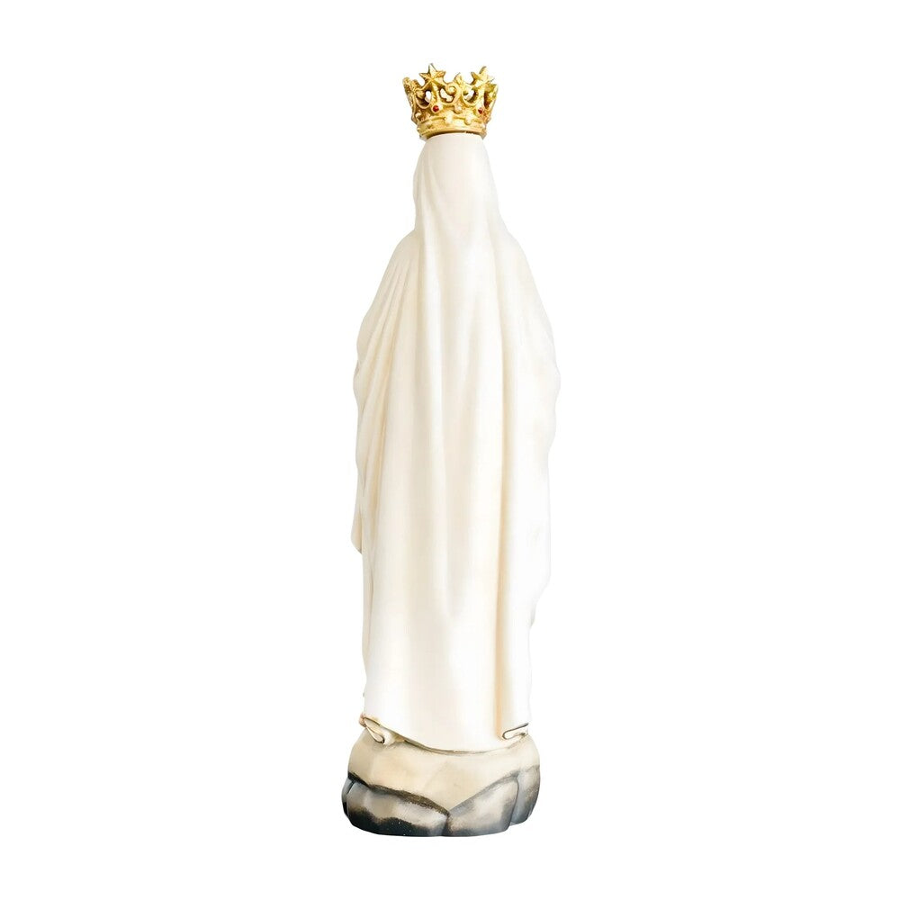 Our Lady of Lourdes Statue with Golden Crown in Carved Wood
