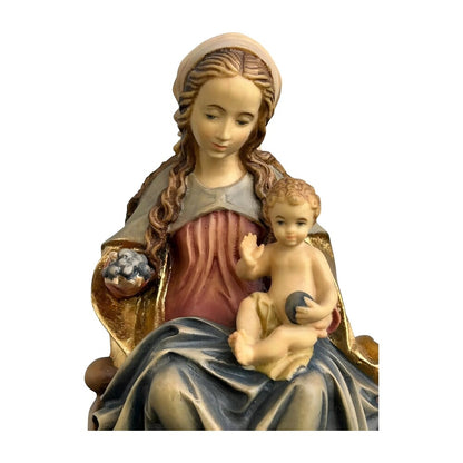 Madonna and Child Enthroned, Handcrafted Maple Wood Sculpture