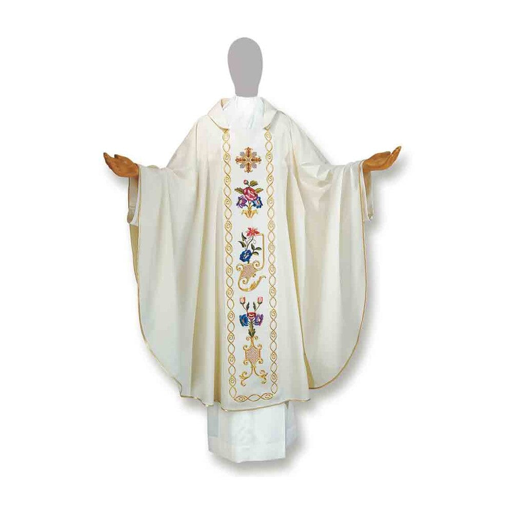 Pure Wool Gold Embroidered Flower Design Chasuble - Available in 4 Liturgical Colours