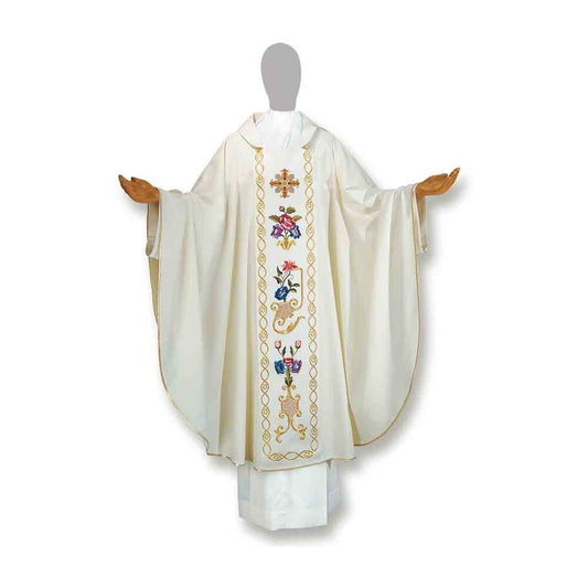 Pure Wool Gold Embroidered Flower Design Chasuble - Available in 4 Liturgical Colours