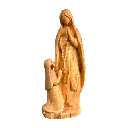Our Lady of Lourdes and Saint Bernadette Carved Wood Statue