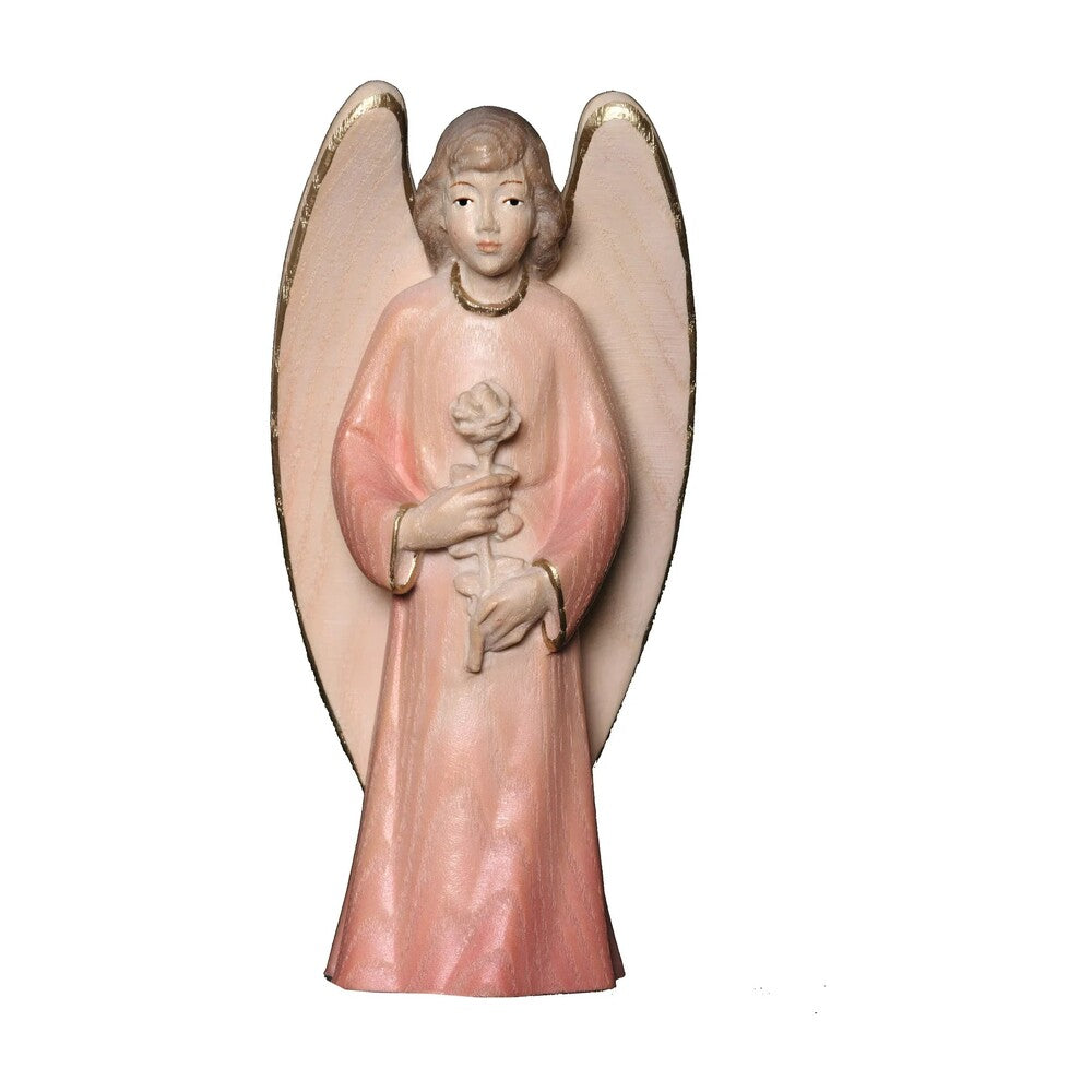 Guardian Angel with Rose, Maple Wood Sculpture from Val Gardena