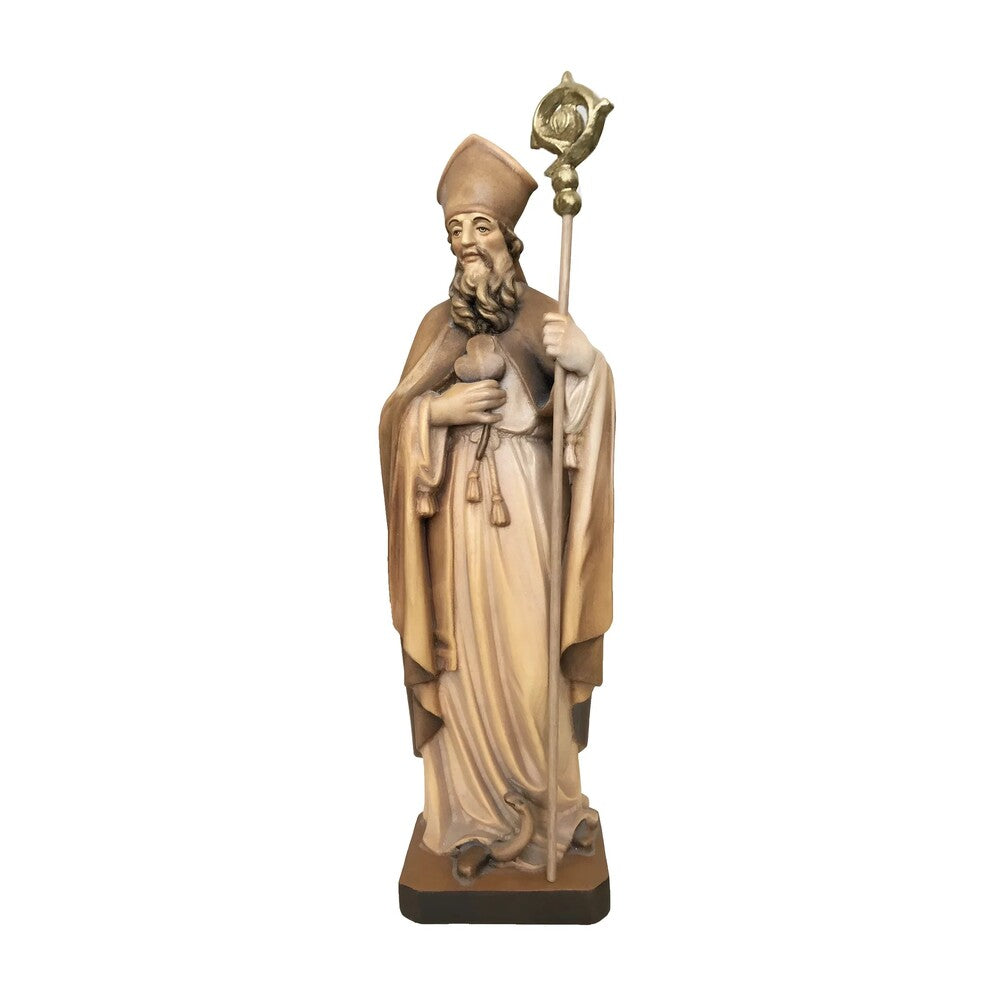 Wooden Sculpture of Saint Patrick with Shamrock and Bishop's Crozier