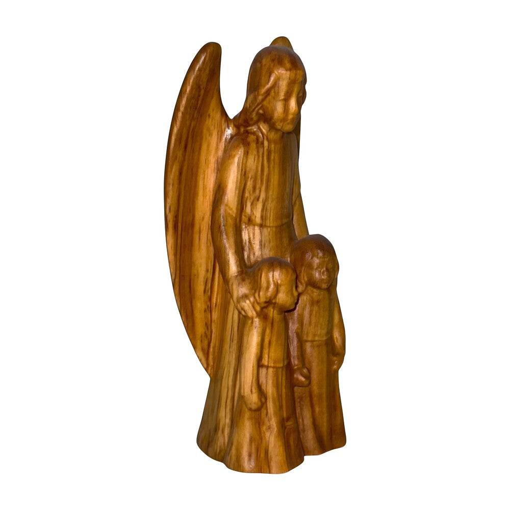 Guardian Angel with Children: Maple Wood Sculpture from Val Gardena