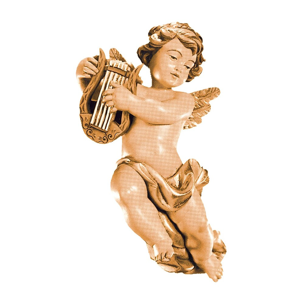 Handmade Wooden Angels: Winged Putto in Flight with Lyre