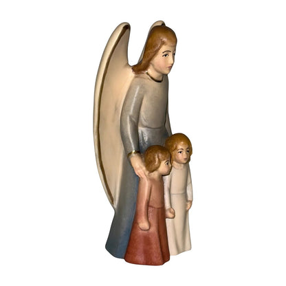 Guardian Angel with Children: Maple Wood Sculpture from Val Gardena