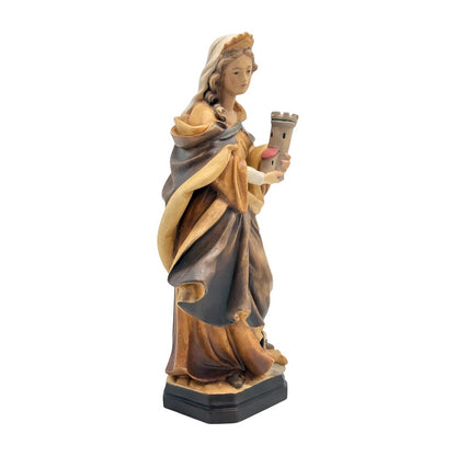 Santa Barbara with Tower: Handcrafted Wood Carving from Val Gardena