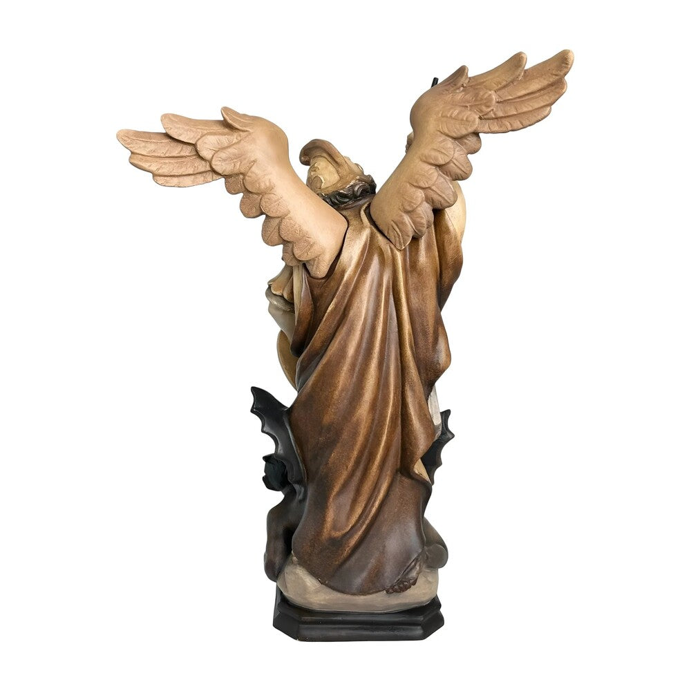 Archangel Michael Defeating Satan Statue - Val Gardena Wood Sculpture