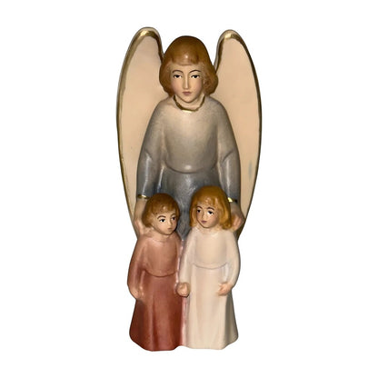 Guardian Angel with Children: Maple Wood Sculpture from Val Gardena
