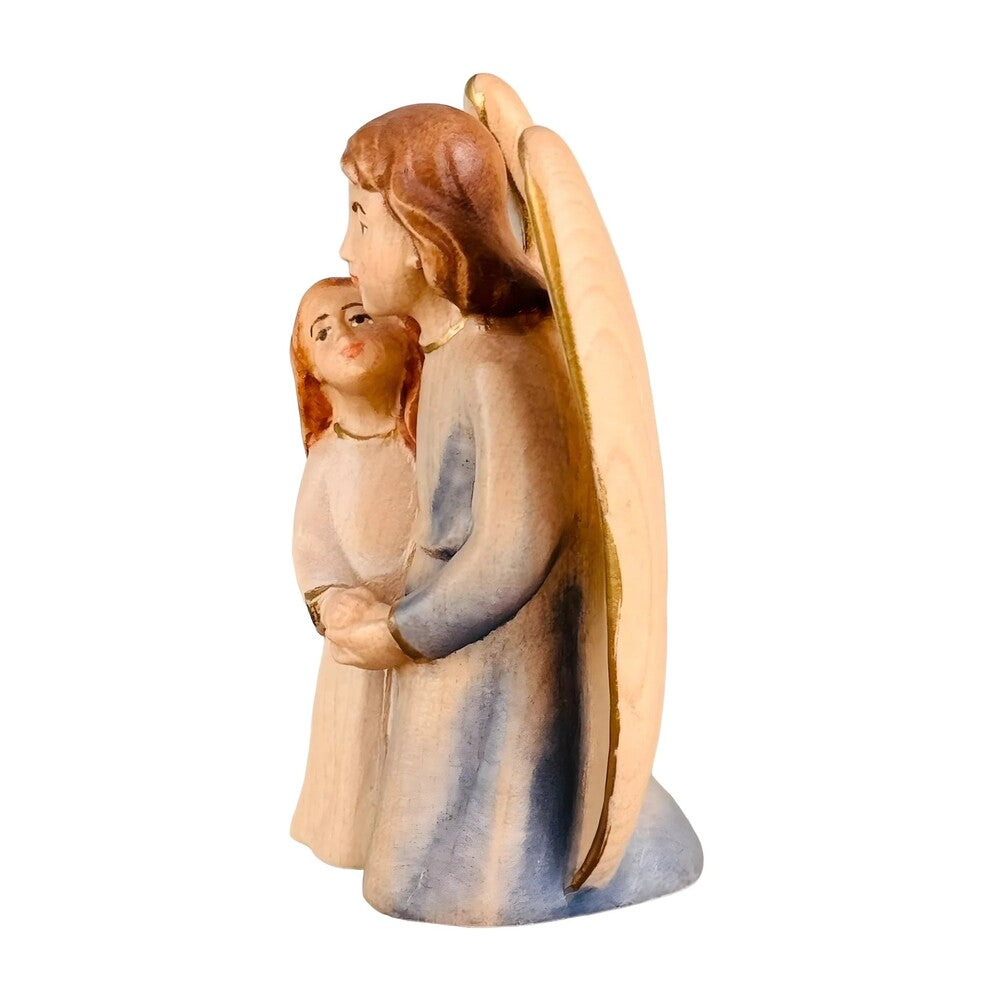 Guardian Angel Sculpture with Girl in Val Gardena Maple Wood