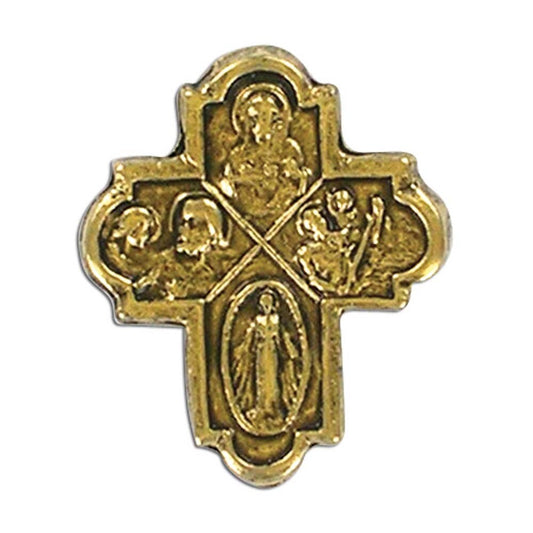 Four Way Cross Antique Gold Lapel Pin