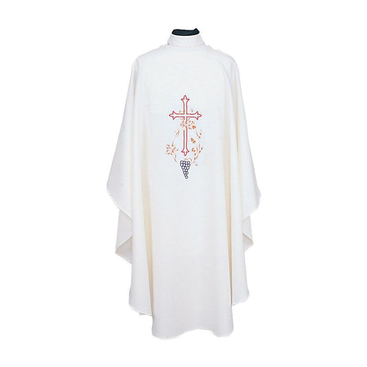 Pure White Chasuble 840 Cross with Wheat & Grapes Design