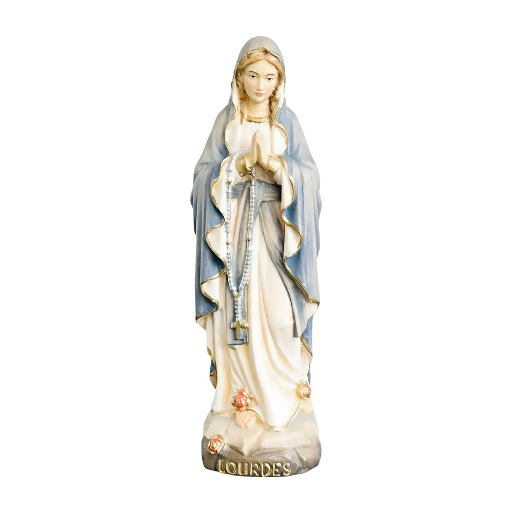 Hand-carved Lourdes Madonna statue in maple and linden wood