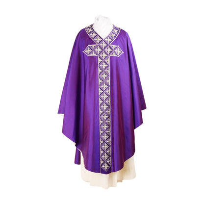 Pure Silk Lilly Cross Embroidered Chasuble