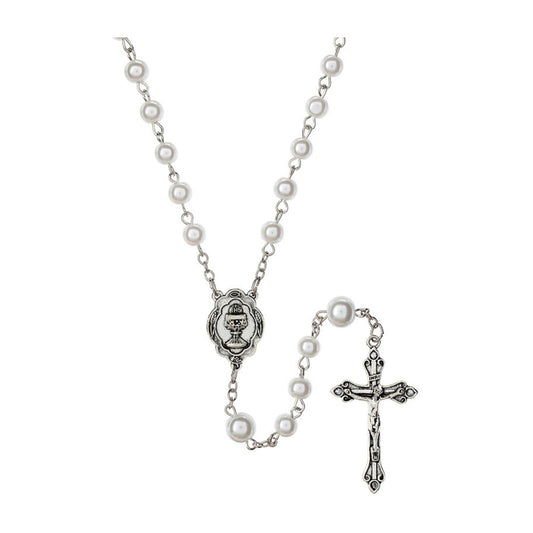 Most Blessed Sacrament First Communion White Pearl Rosary
