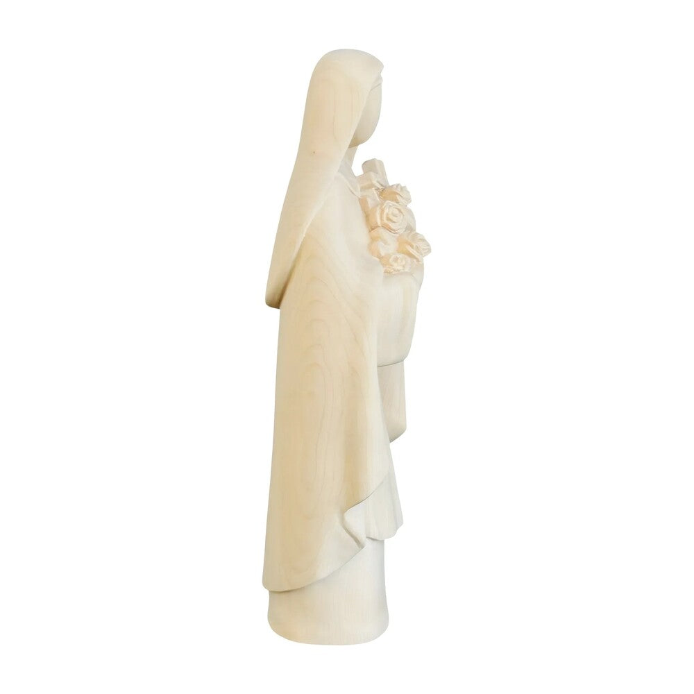 Sculpture of Saint Therese of Lisieux with Roses, Carved Wood Val Gardena