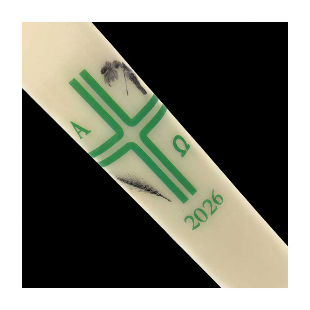 Green Cross with Grapes and Wheat Paschal Candle