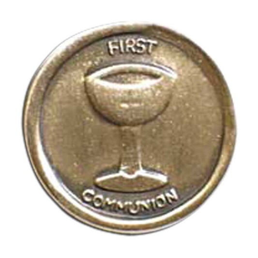 Gold First Communion Chalice with Cross Lapel Pin