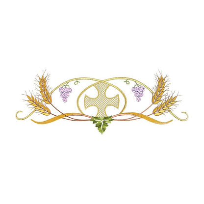 Embroidered Alb with Wheat & Grape Eucharistic Motif