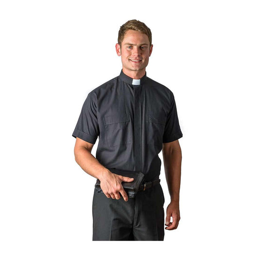 Black Poly/Cotton Rich Short Sleeve Tab Collar Shirt