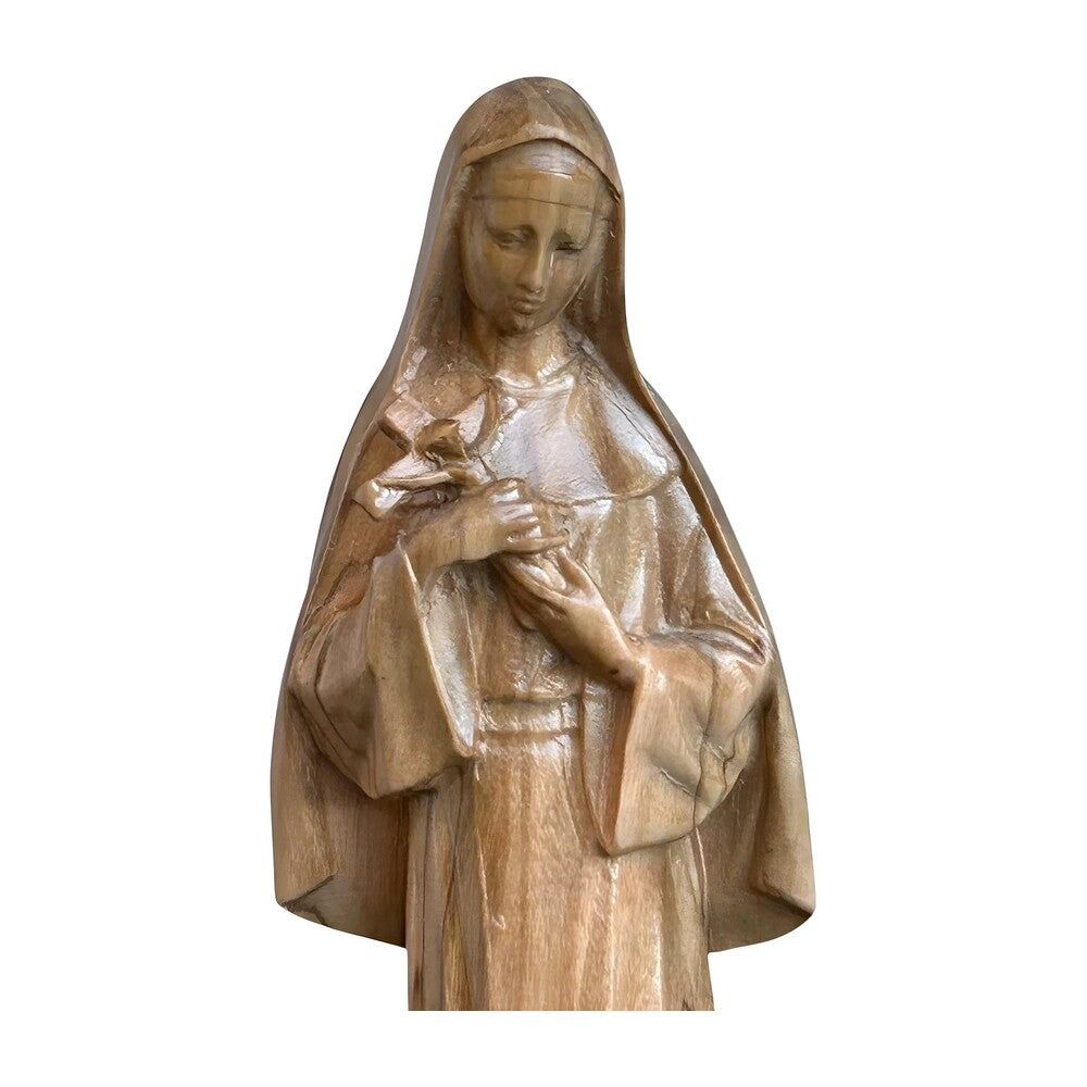 Hand-Carved Wooden Statue of Saint Rita of Cascia from Val Gardena
