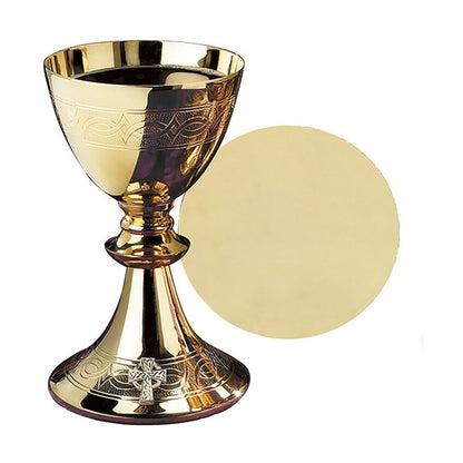 Etched Celtic Cross Chalice with Paten