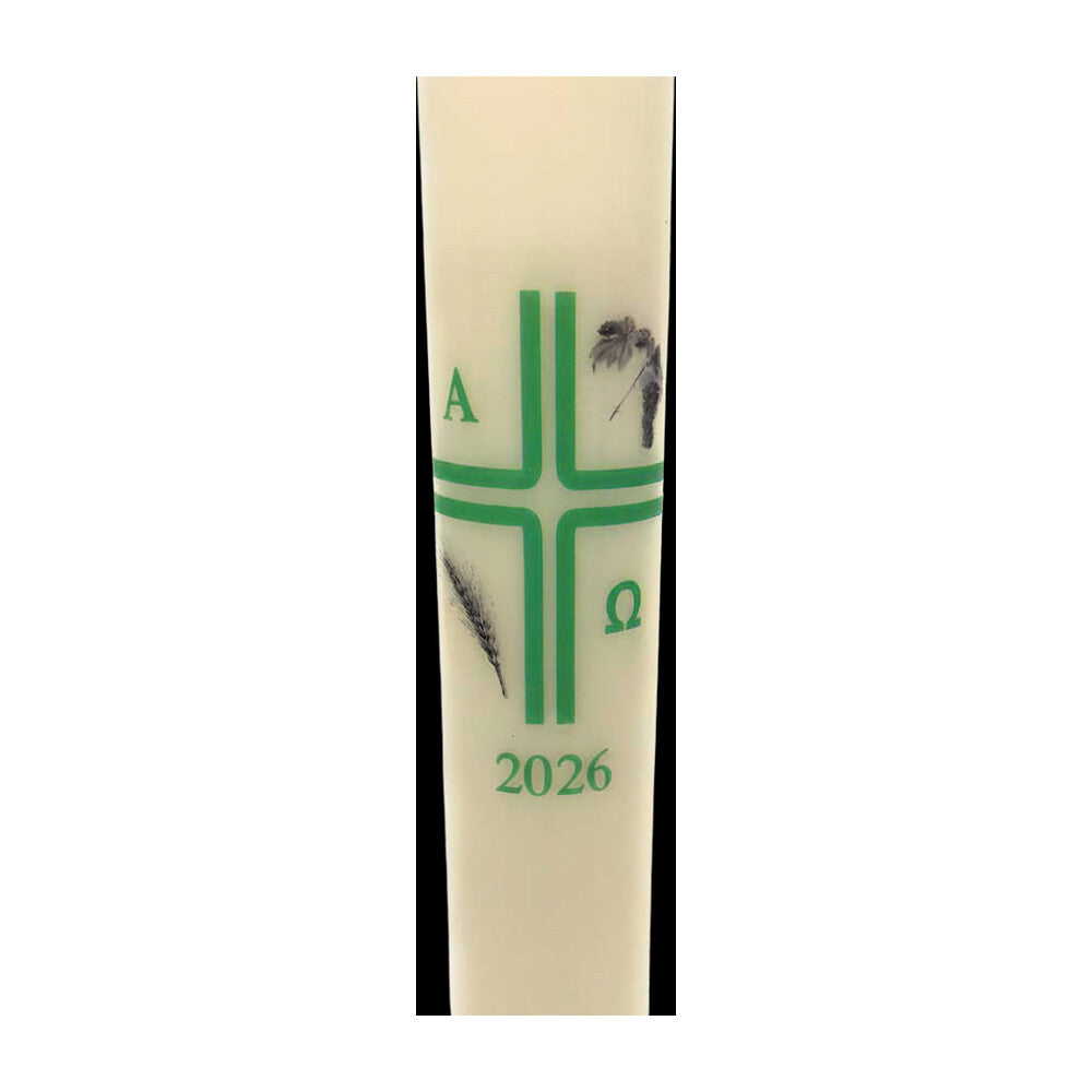 Green Cross with Grapes and Wheat Paschal Candle