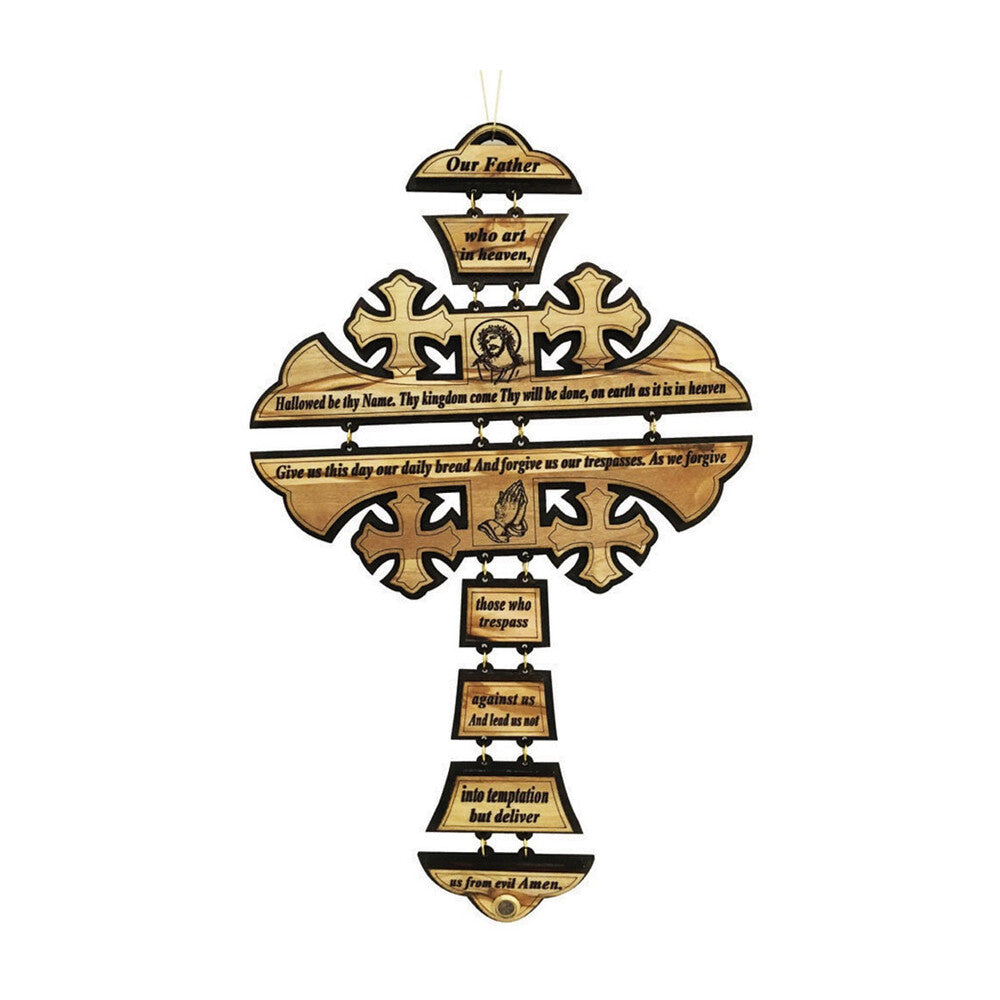 Olive Wood Our Father Praying  Keepsake Cross