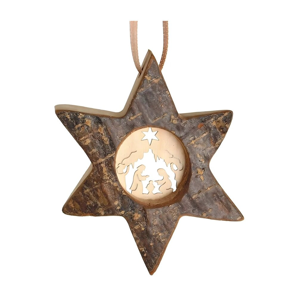 Carved Star Silhouette Nativity Scene in Maple Wood