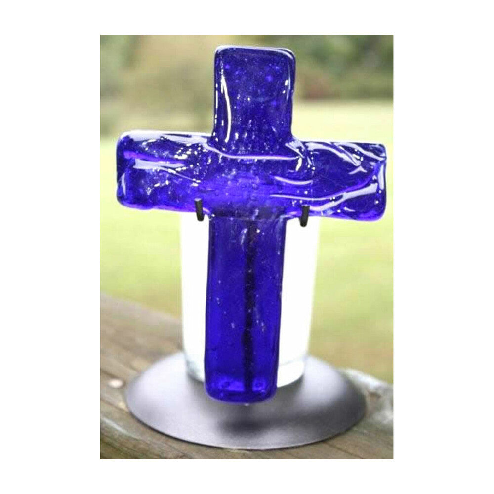 Glass Cross & Candle - Cobatlt