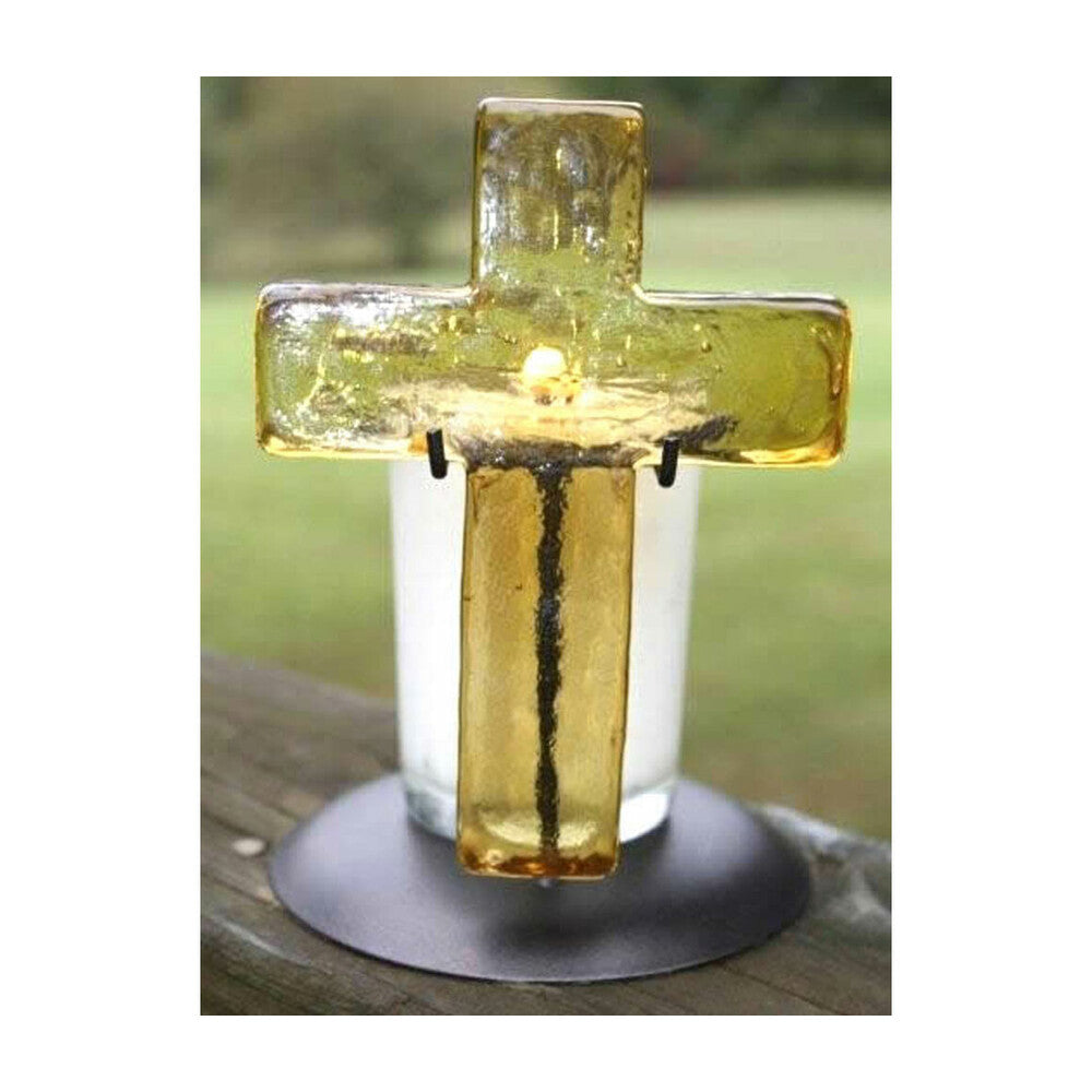 Glass Cross & Candle - Topaz