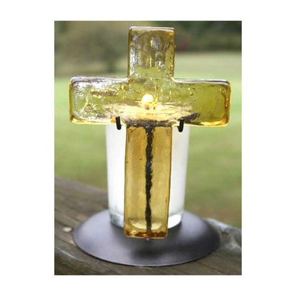 Glass Cross & Candle - Topaz