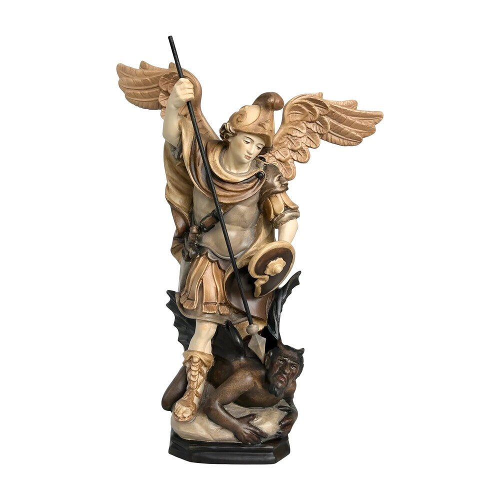 Archangel Michael Defeating Satan Statue - Val Gardena Wood Sculpture