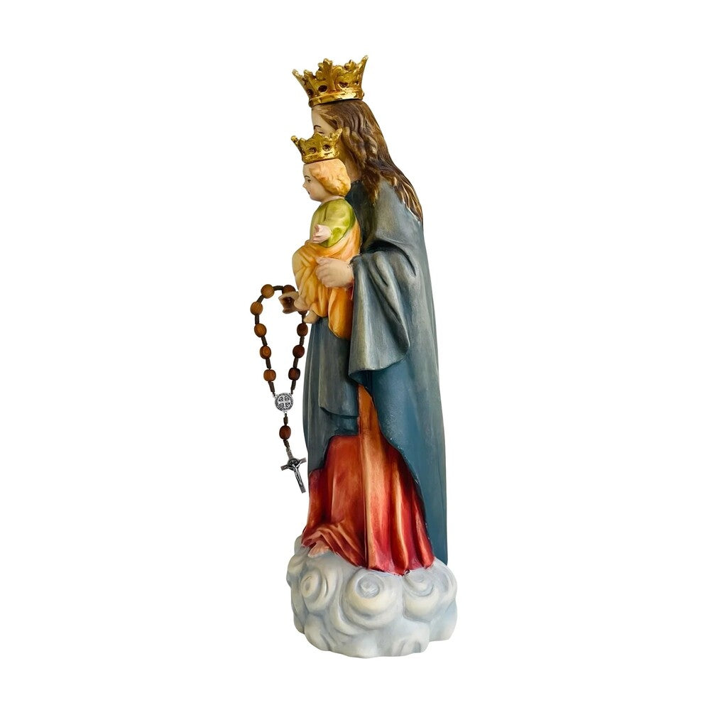 Our Lady of the Rosary with Child Statue Val Gardena Wood