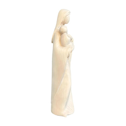 Modern Madonna with Child, Val Gardena Artisanal Wood Sculpture